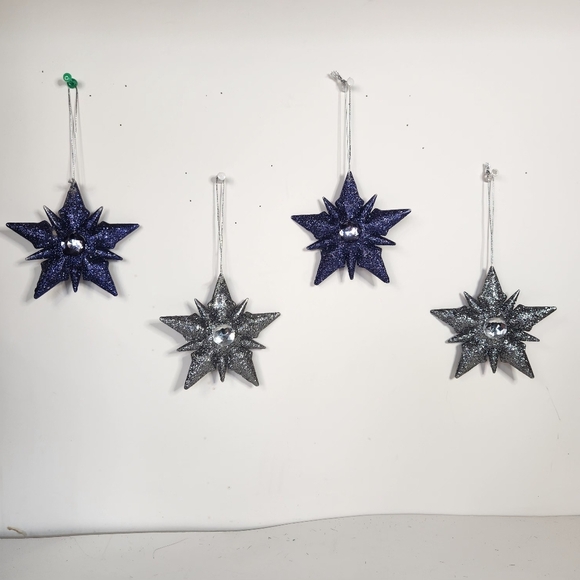 CHRISTMAS BLUE AND GREY GLITTER STAR ORNAMENT - Picture 9 of 10